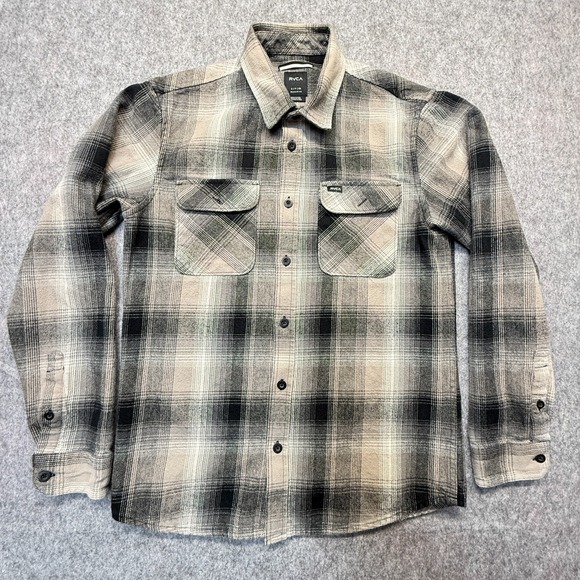 RVCA Other - RVCA Flannel Shirt Men S Regular Fit Heavy Cotton Gray Plaid MH507HIG